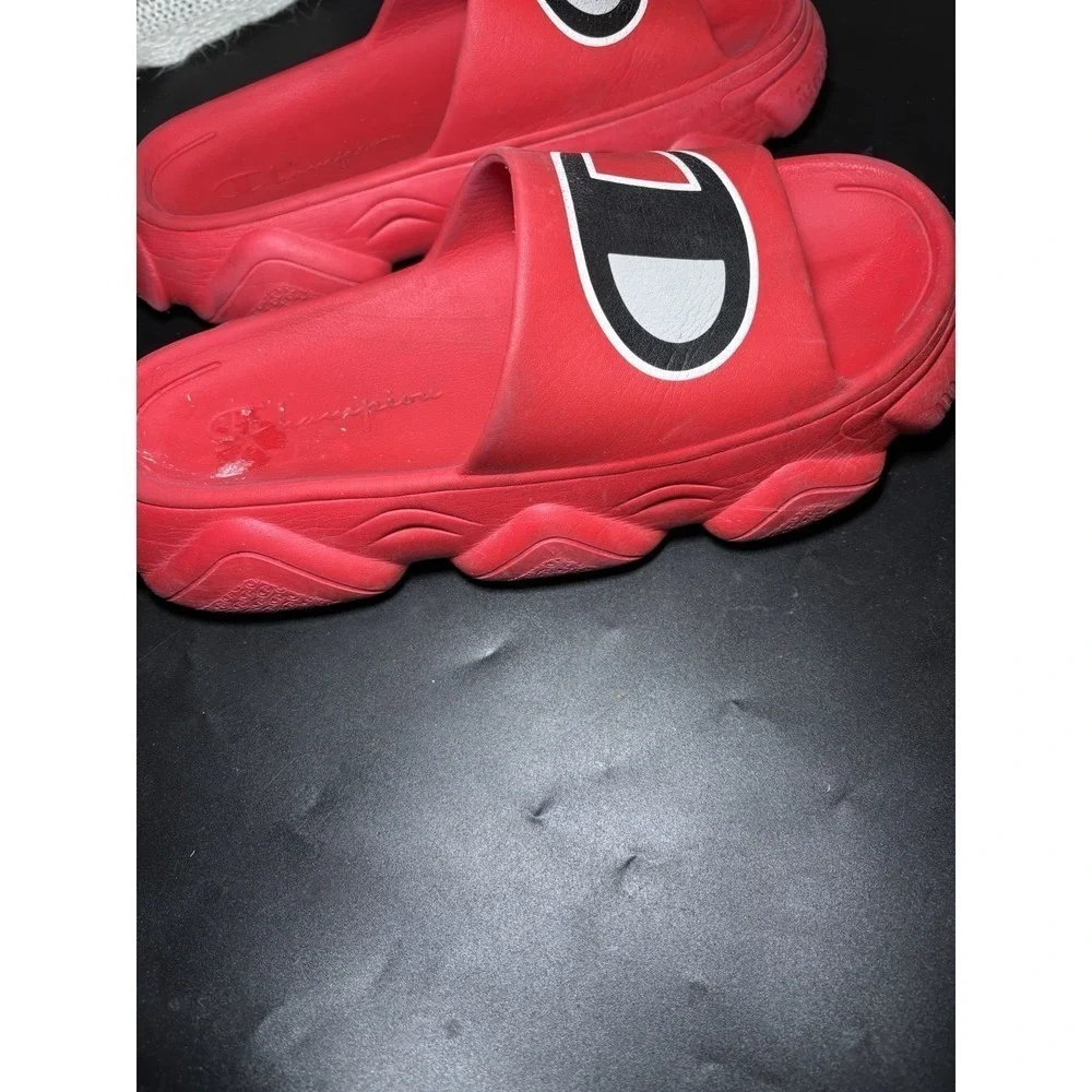 Champion Red Mens Size 9 Slide Sandals Logo Slip On Athletic Streetwear